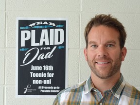 Mike Campbell, an educational assistant in the Life Skills Developmental Centre with Special Needs at Regiopolis-Notre Dame Catholic High School, will be wearing plaid on Friday to raise awareness for Prostate Cancer Canada. (Joe Cattana/For The Whig-Standard)