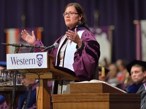 Chief Leslee White-Eye of the Chippewas of the Thames First Nation received an honourary degree during convocation at Western University on Tuesday, June 13, 2017 (MORRIS LAMONT, The London Free Press)