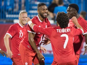 Canada's Anthony Jackson-Hamel celebrates his goal against Curacao on Tuesday night. (THE CANADIAN PRESS)