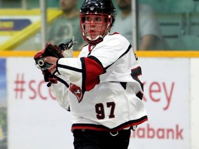 Wallaceburg Red Devils' Bronson Bea plays against the Welland Generals at Wallaceburg Memorial Arena in Wallaceburg, Ont., on Saturday, June 10, 2017. Mark Malone/Chatham Daily News/Postmedia Network