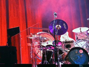 Maynard James Keenan (left), vocalist for the American rock band Tool, and drummer Danny Carey (right) perform in concert at Rogers Place in Edmonton, Alberta on June 13, 2017. Formed in 1990, the group's line-up also includes guitarist Adam Jones and bassist Justin Chancellor.