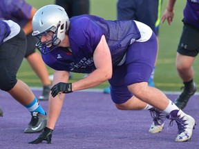 Defensive lineman Mark Shelley works out with the Western Junior Mustangs at TD Stadium on Tuesday, June 13, 2017 (MORRIS LAMONT, The London Free Press)