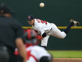 Winnipeg Goldeyes starting pitcher Zack Dodson delivers during American Association action against the Texas AirHogs at Shaw Park Winnipeg on Wednesday. The Goldeyes lost 4-2. (Kevin King/Winnipeg Sun)