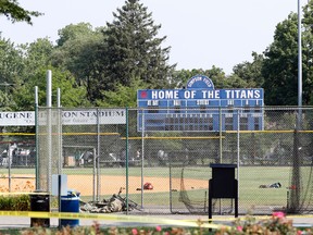 The baseball field that is the scene of a shooting in Alexandria, Va., Wednesday, June 14, 2017, where House Majority Whip Steve Scalise of La. was shot at a congressional baseball practice. (AP Photo/Alex Brandon) ORG XMIT: VAAB112