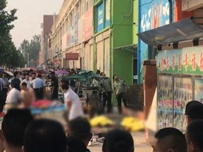 This screengrab taken from a broadcast by China's State broadcaster CCTV on June 15, 2017, shows the aftermath of an explosion outside a kindergarten in the eastern Chinese city of Xuzhou. (AFP/Getty Images)