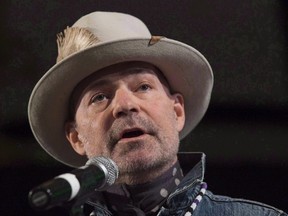 Gord Downie speaks during a ceremony honouring him at the AFN Special Chiefs assembly in Gatineau, Que.,December 2016. (THE CANADIAN PRESS/Adrian Wyld)