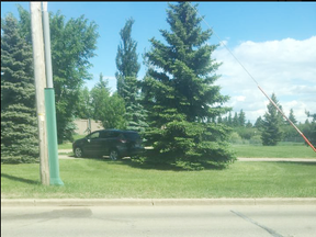 Resident Denise Waygood-Daniell was using the trails in Stony Plain with her son when this photo radar vehicle drove up it. Mayor William Choy said the Town has spoken to the third-party automated traffic enforcement provider and informed them this is unacceptable. - Photo supplied