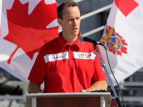 Master of ceremonies and Team Canada manager Greg Lagace at the Invictus Games Team Canada announcement at Fort Henry in Kingston on Thursday. (Steph Crosier/The Whig-Standard)