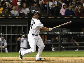 White Sox rookie DH Matt Davidson swats one of his four home runs so far this week. (DAVID BANKS/Getty Images)