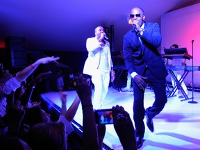 Kanye West and Jamie Foxx perform at the Red Granite party at Carlton Beach on May 14, 2011 in Cannes, France. (Photo by Andrew H. Walker/Getty Images)