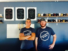 Alex Menary (right), brewer and owner, with Connor Brown. Square Brew is open and ready for business.
