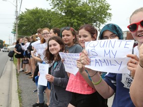 Jason Miller/The Intelligencer
Quinte Secondary School students picket outside the College Street West high school, protesting the Hastings and Prince Edward District School Board’s plan to close the school and merge its classes in Moira Secondary.