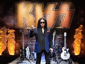 Musician Gene Simmons of KISS poses in a photo session during a news conference to announce the exhibition Kiss Expo Tokyo 2016 in Tokyo on October 13, 2016.(KAZUHIRO NOGI/AFP/Getty Images)