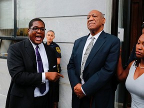 Andrew Wyatt, spokesperson of Bill Cosby speaks to media as they exit the courthouse after a mistrial on the sixth day of jury deliberations of his sexual assault trial at the Montgomery County Courthouse on June 17, 2017 in Norristown, Pa. (EDUARDO MUNOZ ALVAREZ/AFP/Getty Images)