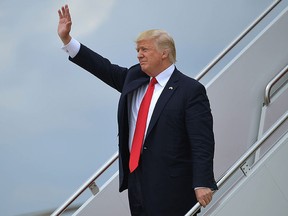 U.S. President Donald Trump steps off Air Force One upon arrival at Andrews Air Force Base in Maryland on June 16, 2017. (MANDEL NGAN/AFP/Getty Images)