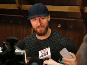 The Ottawa Senators Marc Methot speaks to reporters as the Sens clean out their lockers at the Canadian Tire Centre in Ottawa on Saturday, May 27, 2017. (Patrick Doyle)