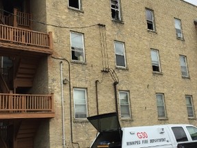 Two people were taken to hospital with minor smoke inhalation following an early morning fire in an apartment building on Corydon Avenue in Winnipeg on Sunday, June 18, 2017. GLEN DAWKINS/Winnipeg Sun/Postmedia Network