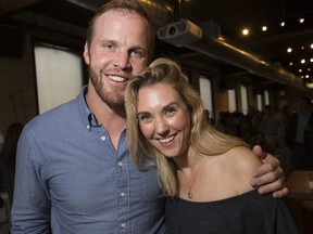 Ex-NHLer Bryan Bickell, left, and Morgan Chapman, both with MS, participated at Miles for Mo at the Spoke Club. (STAN BEHAL/TORONTO SUN)