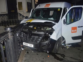 A handout photo issued by London's Metropolitan Police and made available Saturday, June 10, 2017, of the van used in the London Bridge attacks of June 3 which killed several people and wounded dozens more. (Metropolitan Police London via AP)
