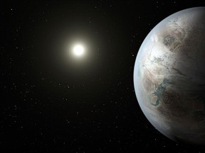 This artist rendering provided by NASA/JPL-Caltech/T. Pyle, taken in 2015, depicts one possible appearance of the planet Kepler-452b, the first near-Earth-size world to be found in the habitable zone of a star that is similar to our sun.  (NASA/JPL-Caltech/T. Pyle via AP)