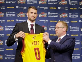 In this May 15, 2017, file photo, Cleveland Cavaliers general manager David Griffin speaks at a news conference in Cleveland. (Joshua Gunter/The Plain Dealer via AP, File)