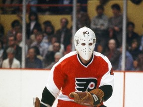 Bernie Parent of the Philadelphia Flyers tends goal against the Boston Bruins at the Boston Garden in 1970. (Steve Babineau/NHLI via Getty Images)