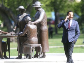 Wab Kinew has signed up 3,000 people for NDP memberships since April 1. He is shown on the campaign trail Tuesday, May 23, 2017, in Winnipeg. Chris Procaylo/Winnipeg Sun