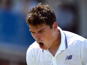 Milos Raonic shows his emotion during his loss to Thanasi Kokkinakis at the 2017 Aegon Championships at Queens Club on June 20, 2017 in London. (Patrik Lundin/Getty Images for LTA)