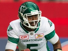 Saskatchewan Roughriders quarterback Kevin Glenn looks for a receiver during a pre-season CFL game against the B.C. Lions in Vancouver on June 16, 2017. (THE CANADIAN PRESS/Darryl Dyck)
