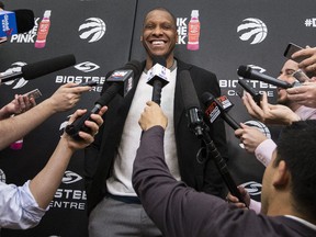 Toronto Raptors President Masai Ujiri talks to the media in Toronto Tuesday June 20, 2017. (Craig Robertson/Toronto Sun)