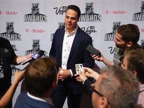 Auston Matthews of the Toronto Maple Leafs is interviewed during media availability for the 2017 NHL Awards at Encore Las Vegas on June 20, 2017. (Bruce Bennett/Getty Images)