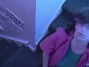 Sarah Gable, a Pennsylvania day care worker, was shown on surveillance video pushing a child down a flight of stairs. (Upper Darby Police Department video screengrab)