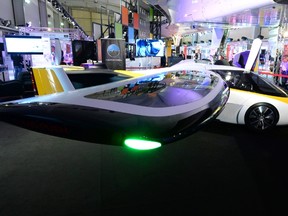 Slovakian company AeroMobil's flying car is displayed at Le Bourget on June 21, 2017, during the International Paris Air Show. (PIERMONT/AFP/Getty Images)