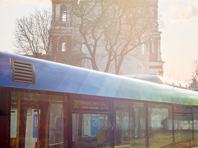 In this file photo, a Metro Transit Authority bus is seen near a church in New York City. (Getty Images)