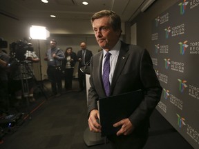 Toronto Mayor John Tory leaves a press conference after speaking to the Toronto Board of Trade on Wednesday, June 21, 2017. (STAN BEHAL/TORONTO SUN)