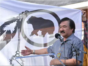 Chief Kirby Whiteduck of the Algonquins of Pikwàkanagàn First Nation speaks at a ceremony honouring Algonquin First Nations peoples at the residence of the Ambassador of the Federal Republic of Germany in Ottawa, Ont. on Tuesday, June 20, 2017. (Daniel Katz)