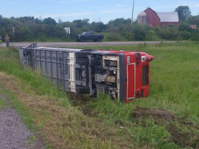 OC Transpo is investigating why one of its buses flipped off Russell Road, near Ramsayville Road, on Monday morning. No one was hurt. The bus was being operated by an external maintenance contractor, Transpo said. SUPPLIED PHOTO