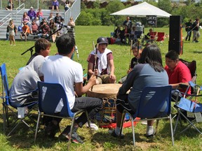 The North Spirit Drummers from Brunswick House performed during the National Aboriginal Day festivities at the Participark in Timmins Wednesday.

 Wednesday June 21, 2017. Ron Grech/Timmins Daily Press/Postmedia Network