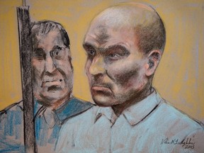 Court sketch of Bertrand Charest. (Mike McLaughlin/THE CANADIAN PRESS)