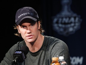 In this June 8, 2010, file photo, Philadelphia Flyers defenceman Chris Pronger answers questions from the media in Philadelphia. (AP Photo/Kathy Willens, File)