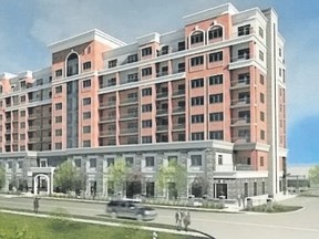 Artist?s sketch of proposed eight-storey seniors? building on Baseline Road, which would offer retirement and nursing care among its 82 units, along with 12 townhouses. Coun. Stephen Turner says the development is too big.