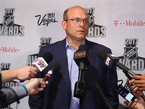 General manager Peter Chiarelli of the Edmonton Oilers is interviewed during media availability for the 2017 NHL Awards at Encore Las Vegas on June 20, 2017 in Las Vegas, Nevada.