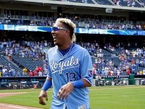 Royals catcher Salvador Perez celebrates after his team’s win over the Boston Red Sox on June 21, 2017. (JAMIE SQUIRE/Getty Images)