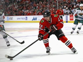 Artemi Panarin of the Chicago Blackhawks controls the puck against the Minnesota Wild at the United Center on March 12, 2017 in Chicago. (Jonathan Daniel/Getty Images)