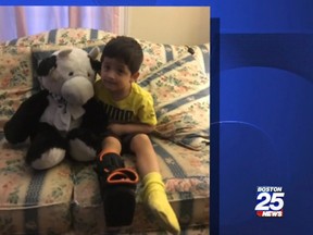 A a stuffed cow is credited with saving a two-year-old boy who fell out of a second-storey window in Chelsea, Mass., on Wednesday. (KIRO7 screengrab)