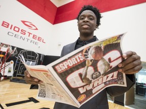 OG Anunoby, the Toronto Raptors' first-round pick in the 2017 NBA Draft, talks to the media at the Biosteel Centre on June 23, 2017. (Craig Robertson/Toronto Sun/Postmedia Network)