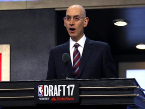 NBA commissioner Adam Silver speaks during the first round of the 2017 NBA Draft at Barclays Center on June 22, 2017 in New York City. (Mike Stobe/Getty Images)