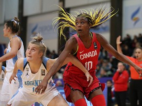 Kingston's Aaliyah Edwards, seen here playing with Team Canada in the  FIBA U16 Women's Americas Championship in Buenos Aires, Argentina, in early June, was named MVP of the Canada Basketball Girls 15U National Championship in Regina while leading Team Ontario to victory. (FIBA.com)