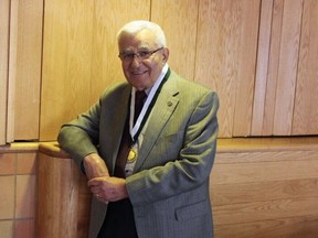 Photo of Dr. George Goldsand, one of the first infectious disease specialists in Canada at the University of Alberta on Friday, June 23, 2017. He was attending a lecture celebrating the fiftieth anniversary of the department of infectious diseases at the university's medical school, which he founded in 1967.