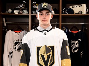 Cody Glass poses for a portrait after being selected sixth overall by the Vegas Golden Knights during the 2017 NHL Draft at the United Center on June 23, 2017. (Revere/Getty Images)